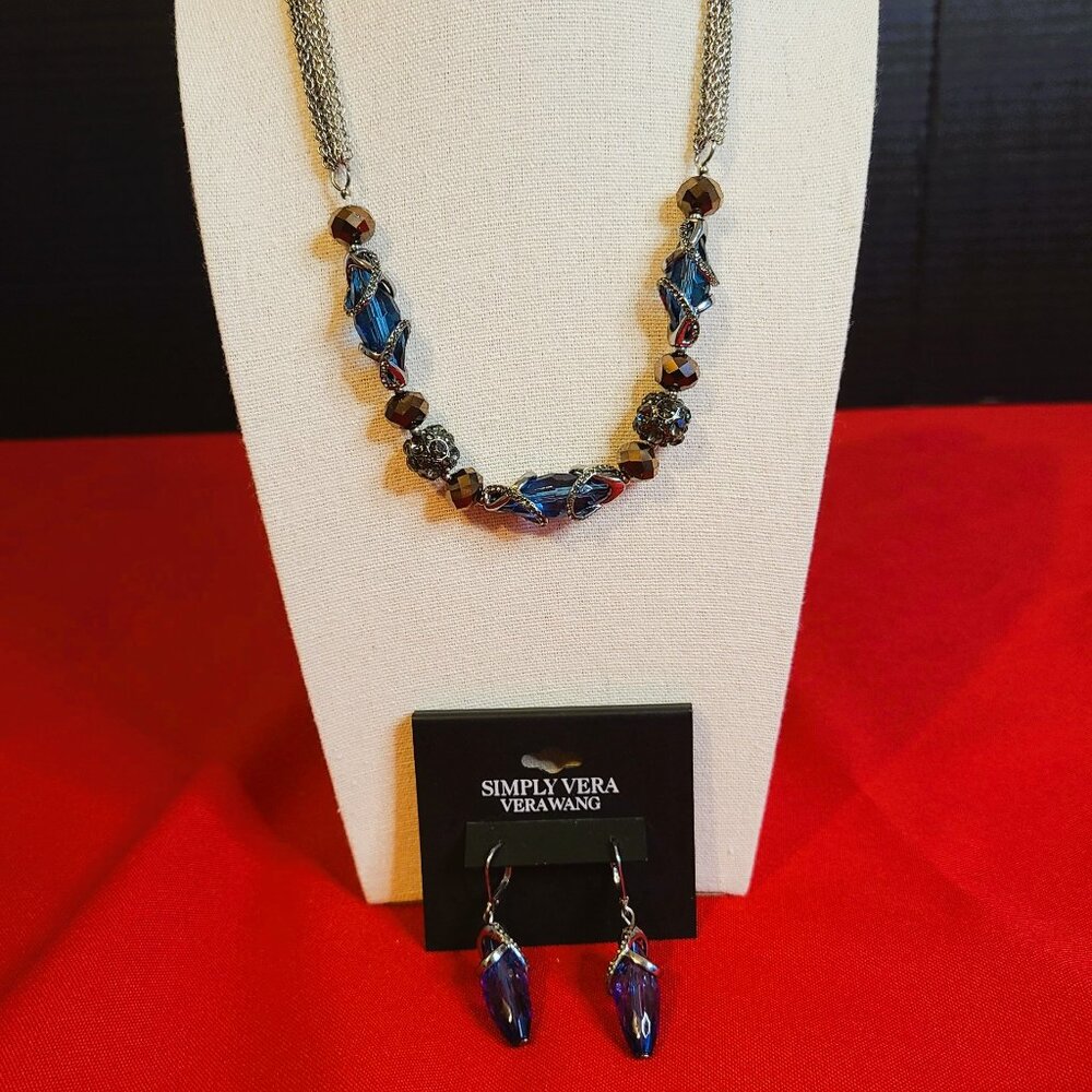 Simply Vera Wang Blue Crisscross Earrings & Necklace New